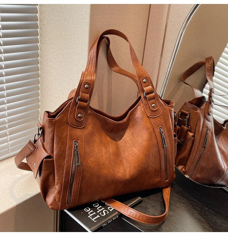 Soft Interior Compartment Shoulder Bags 2026 High Quality Contrasting Colors Bags for Women Fashion Zipper Pu Women's Handbags Quick Pick Grocers