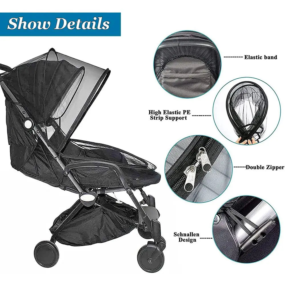 Mosquito Net Full Cover for Baby Car seat Cover Cradles Stroller Mosquito Netting Stretchable Netting Dual-Use Zipper Mesh Purest Peak