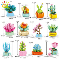 HUIQIBAO MOC Flower Succulent Potted Model Building Block DIY Eternal Bouquet Home Desk Plant Decor Brick Girl Gift Children Toy Quick Pick Grocers