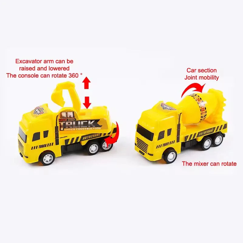 4 Pack Pull Back Cars, Friction Powered Toy Vehicles Construction Set - Dump Truck Crane for Toddlers Boys Girls Gift Quick Pick Grocers