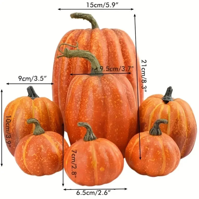 7pcs Pumpkin Autumn Decor Outdoor Orange Foam Plastic Fake Artificial Pumpkin Halloween Harvest Festival  Home Table Decor Quick Pick Grocers
