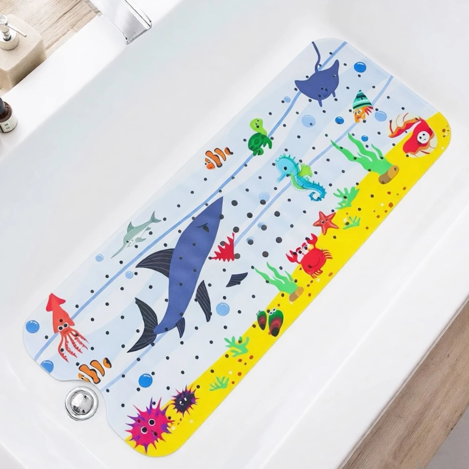 1pc Cartoon Extra Long Bathtub Mat 40x100cm Non Slip Bath Mat for Bathroom Tubs Shower Mats with Suction Cups & Drain Holes Quick Pick Grocers