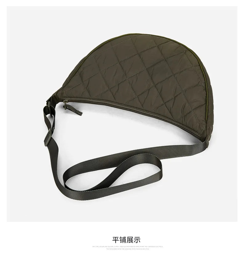 Waist Half Moon Belt Bag Solid Color Crossbody Bag Large Capacity Shoulder Bags Portable Nylon Plaid Travel Bags for Commuting Quick Pick Grocers