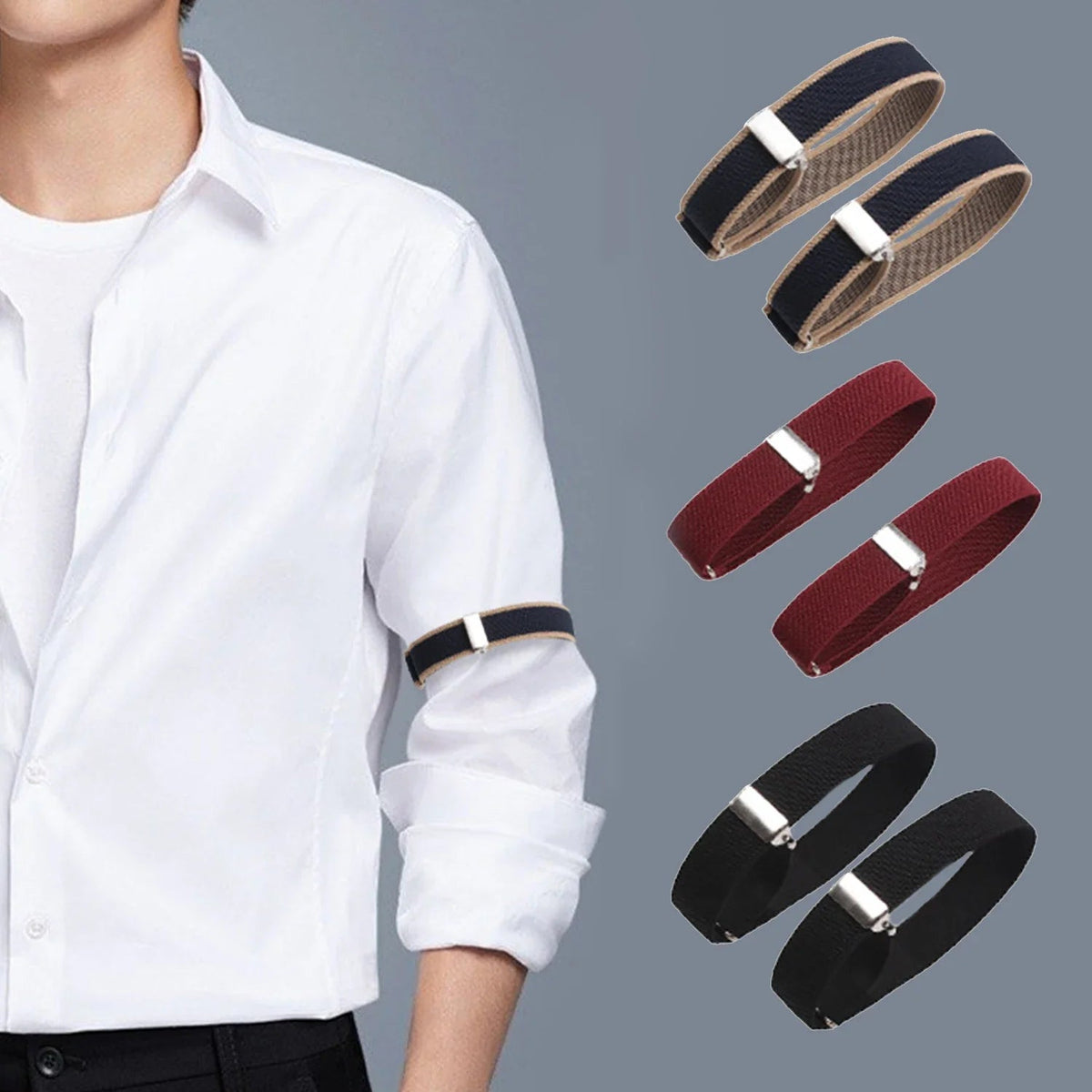 1 Pair Elastic Adjustable Armband Anti-Slip Shirt Sleeve Holders Arm Band Sleeve Bracelet Anti-Slip Shirt Sleeve Holders Quick Pick Grocers