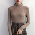 Autumn Winter Mock Neck Women Sweater Vintage Basic Solid Knitted Tops Casual Slim Pullover Korean Sweaters Simple Chic Jumpers Quick Pick Grocers