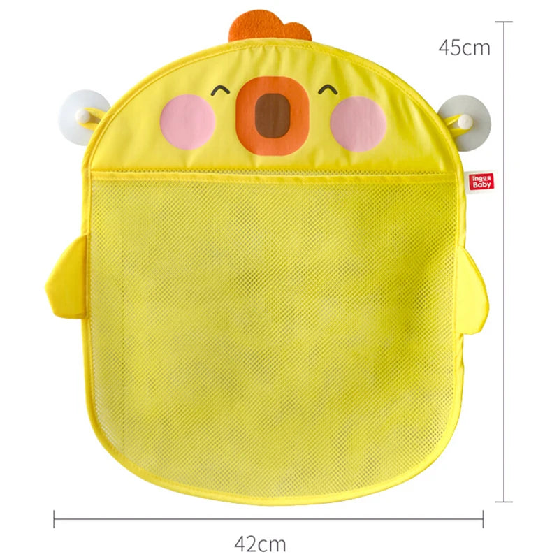 QWZ New Cartoon Duck Baby Bathroom Mesh Bag Sucker Design For Bath Toys Kids Animal Shapes Cloth Sand Toys Storage Net Bag Quick Pick Grocers