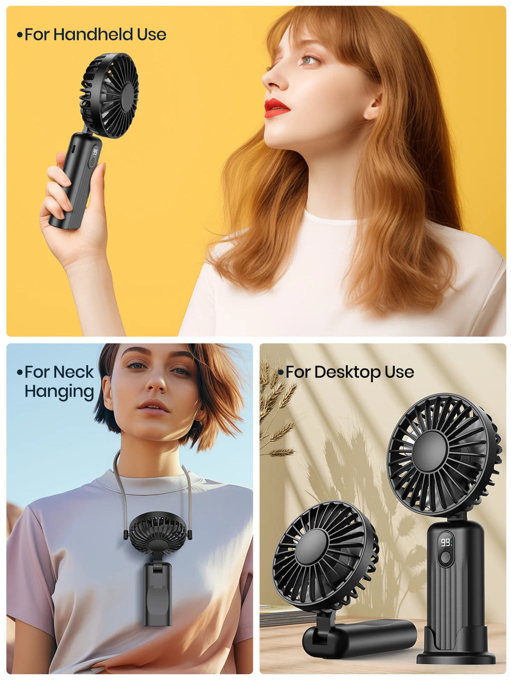 TOPK Portable Mini Fan,2400mAh USB Rechargeable Hand Neck Fan 3in1 Personal Electric Fan Standing Fans for Room Camping Foldable Quick Pick Grocers