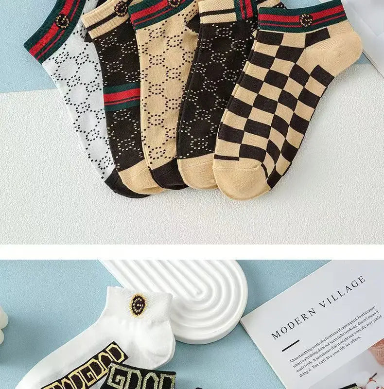 5/10/20 Pairs Winter Socks Men Short Breathable Luxury Socks Designer Brand Low-Cut Fashion Trendy Ankle Socks Geometric Pattern Quick Pick Grocers