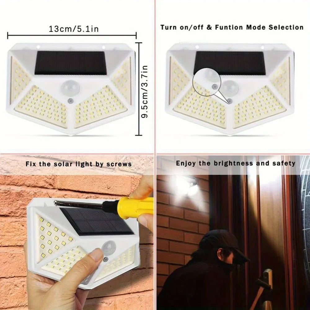 1PC Solar Light Outdoor 100 LED Wall Lamp PIR Motion Sensor Lamp Waterproof Stairs Lights for Courtyard Garden Street Decoration Quick Pick Grocers