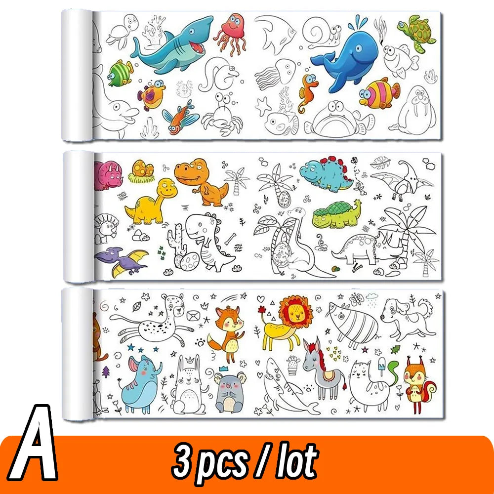90cm Animal Canvas Children's Drawing Roll DIY Coloring Paper Roll Color Filling Graffiti Paper-cut Painting Educational School Quick Pick Grocers