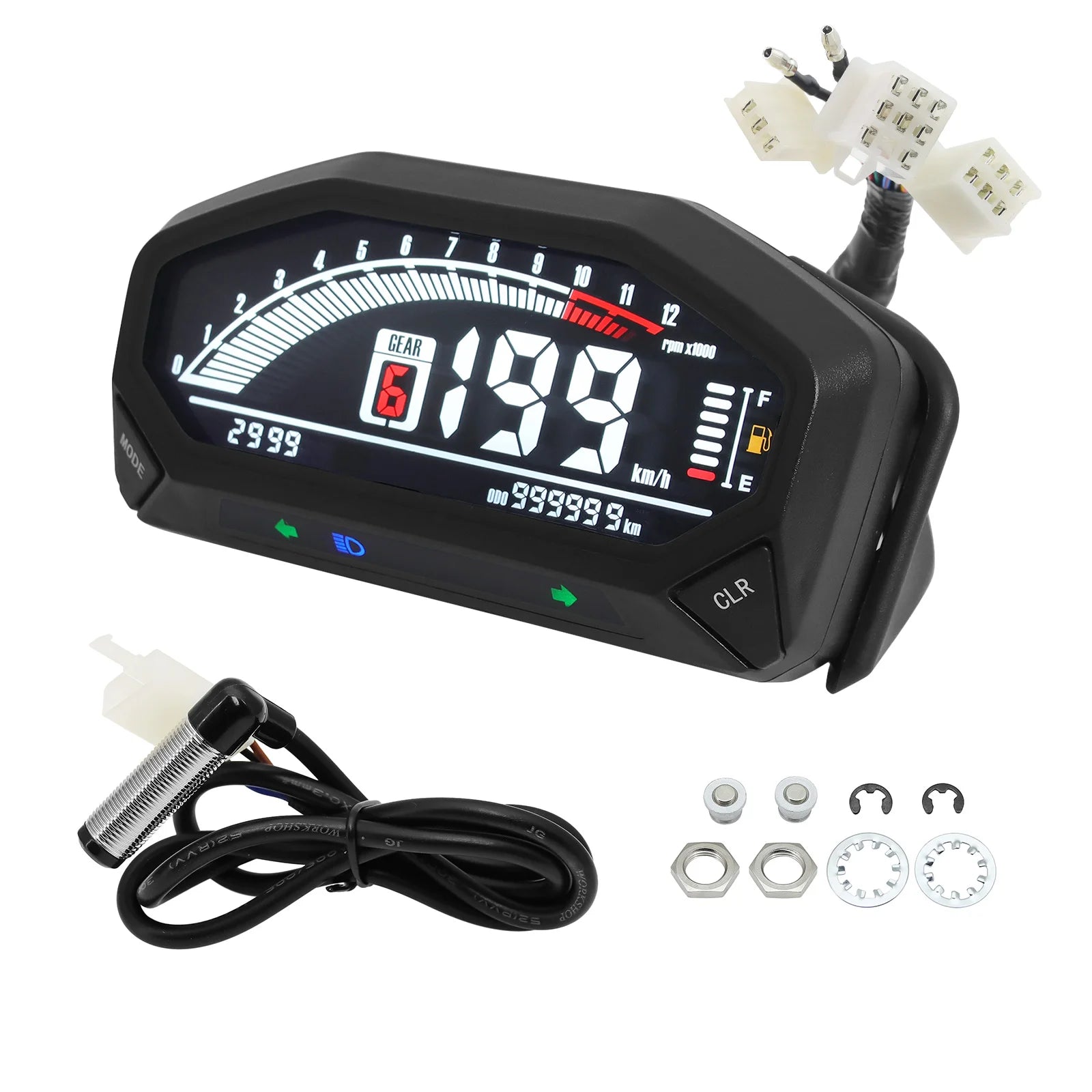 Motorcycle New Adjustable Speedometer 12000 RPM Display Motor Odemeter Tachometer Fuel Level Gauge Dashboard for 1 2 4 Cylinder