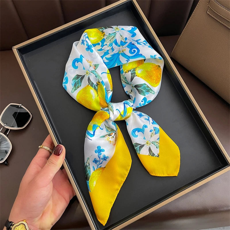 Bohemian Style Print Luxury Brand Silk Square Scarf Women Satin Shawls Neckerchief Wrap Scarves Bandana Hair Hjiab Floral Quick Pick Grocers