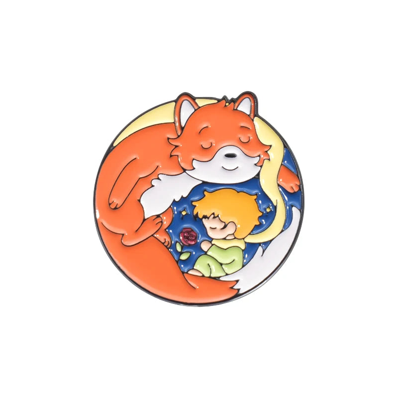 Cartoon Boy Fox Rose Enamel Pins Moon Star Whale Paper Boat Brooch Lapel Hat Bag Badge Jewelry Accessories Gift for Kids Friends Quick Pick Grocers