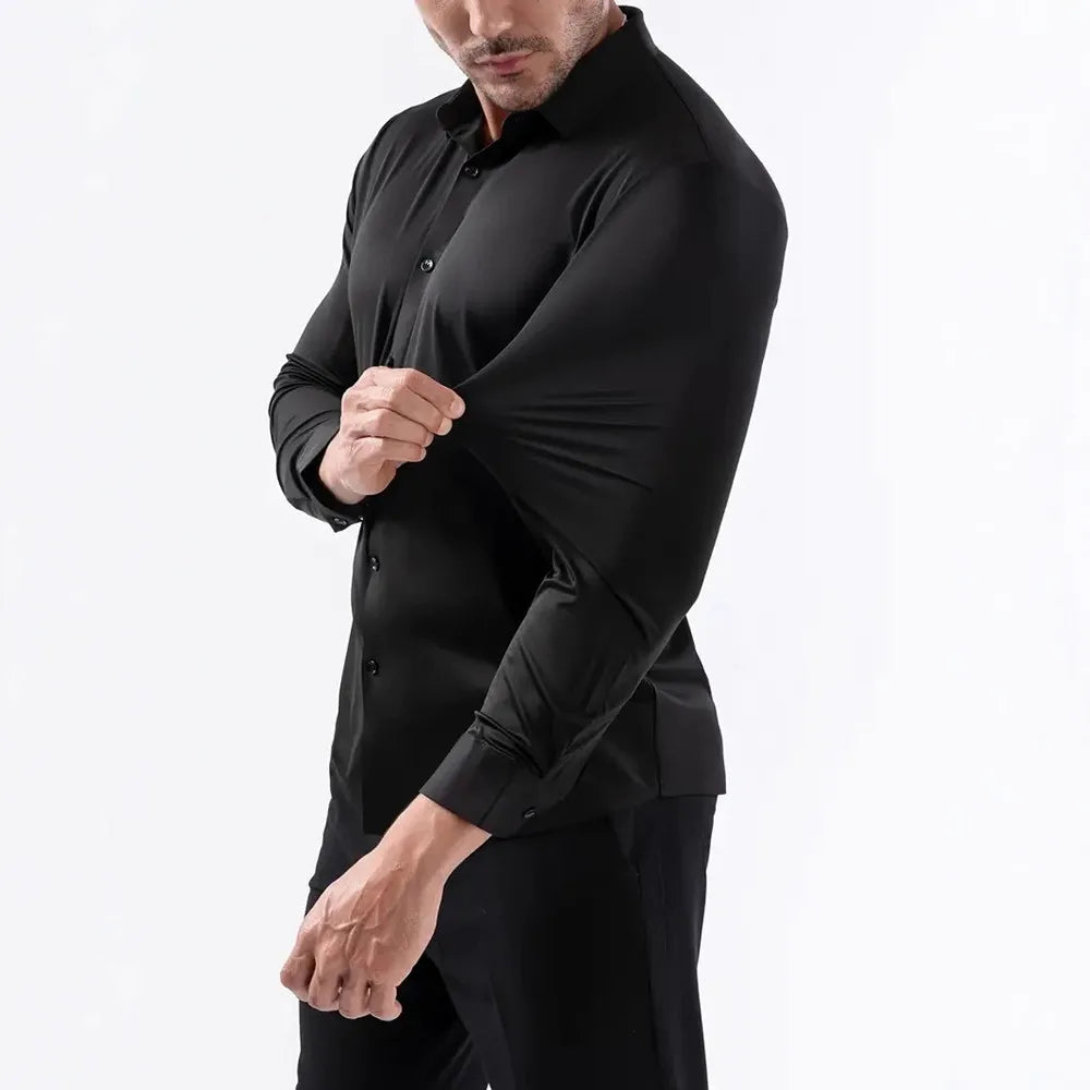 Premium Men's Ultra Stretch Dress Shirts Long Sleeve High Quality Business Formal Wrinkle-free Soft White Social Male Clothing Quick Pick Grocers