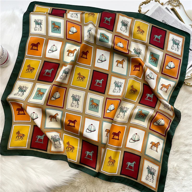 2025 Silk Shawl Print Headscarf Cat Hair Wrap Neckerchief Female Satin Square Scarf For Women Headband Foulard Hijab Bandana Quick Pick Grocers