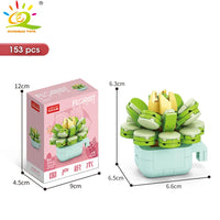 HUIQIBAO MOC Flower Succulent Potted Model Building Block DIY Eternal Bouquet Home Desk Plant Decor Brick Girl Gift Children Toy Quick Pick Grocers