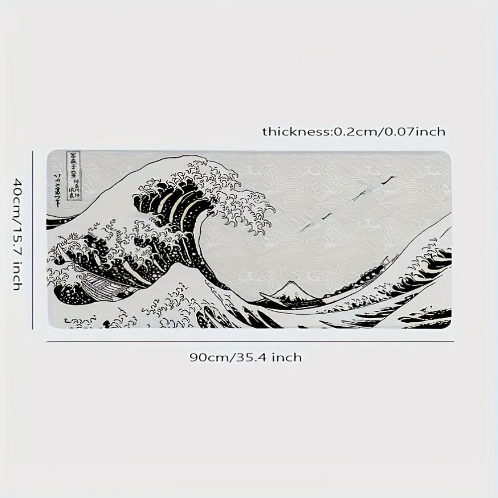 Black White Wave Art XXL Desk Mat | Soft Aesthetic Rubber Base Gaming Mouse Pad for PC Laptop Office Setup Quick Pick Grocers