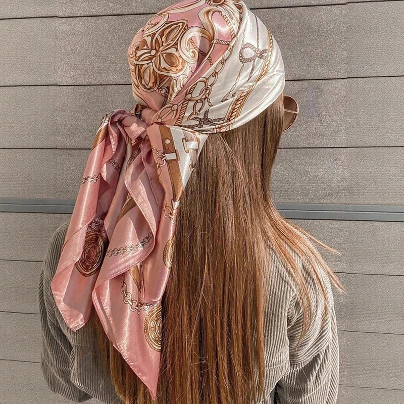Satin Square Scarf Women Muslim Hijab Elegant 2025 Print Silk Neckerchief Shawl Wraps Headband Handle Hair Accessories Bandana Econic Blanks