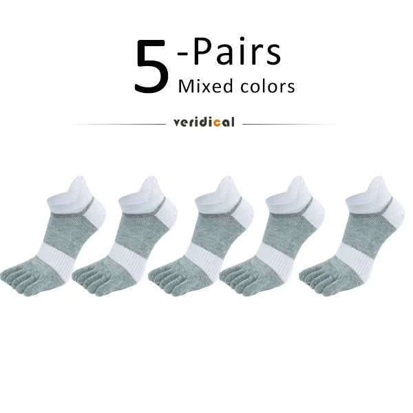 5 Pairs Five Finger Ankle Sport Socks Cotton Mens Striped Mesh Breathable Shaping Anti Friction No Show Socks With Toes EUR39-46 Quick Pick Grocers
