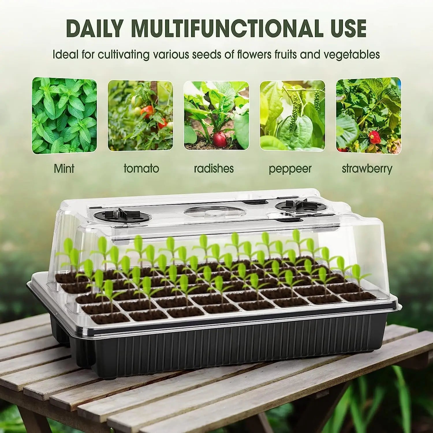 1 Set, Seed Starter Trays With 2 Long Strip Grow Lights, 40 Cells Seed Starter Kit With Humidity Dome For Home Gardene Quick Pick Grocers