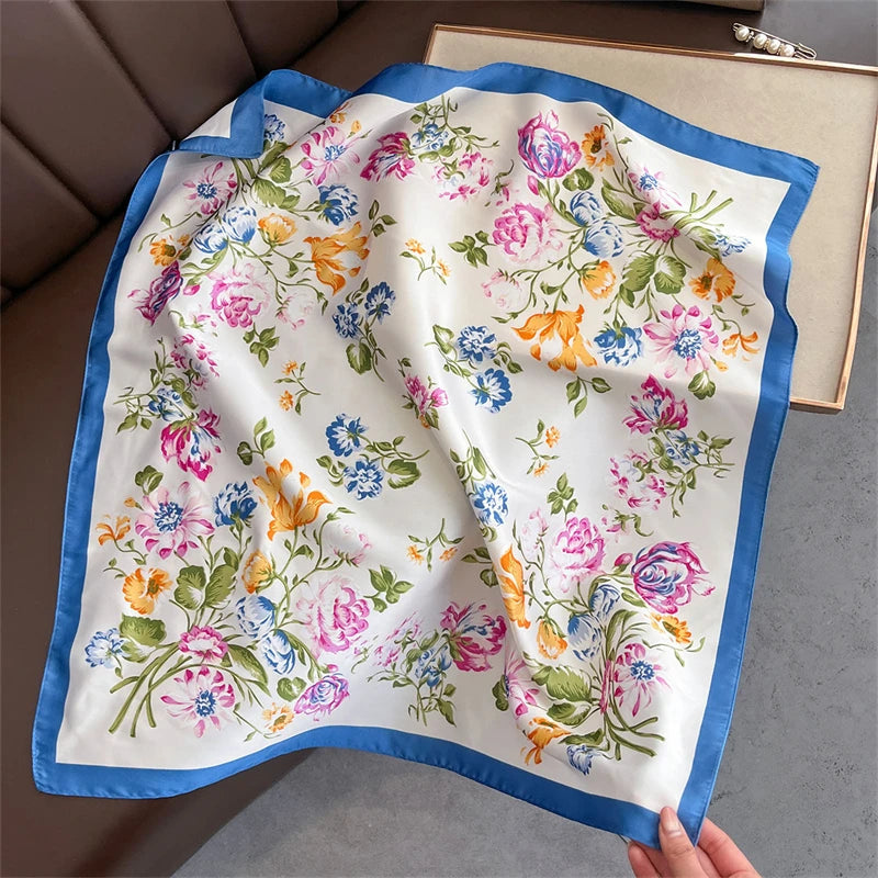 2025 Silk Shawl Print Headscarf Cat Hair Wrap Neckerchief Female Satin Square Scarf For Women Headband Foulard Hijab Bandana Quick Pick Grocers