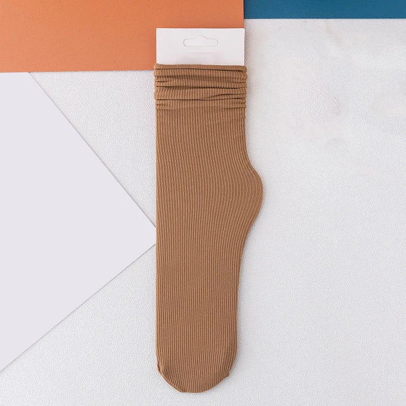 INS Women Girls Summer Thin Long Socks Ice Velvet Soft Breathable Pile of Socks Solid Black White Beige Harajuku High Tube Socks Quick Pick Grocers