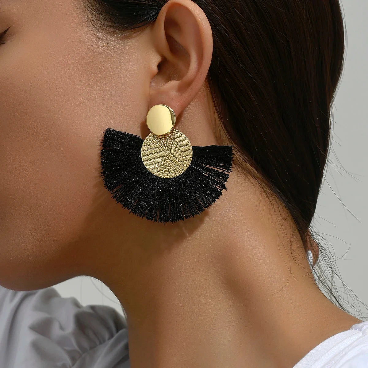 Fashion Bohemian Big Tassel Dangle White Fringe Female Earrings Drop Earrings for Women Statement Wedding Jewelry Econic Blanks