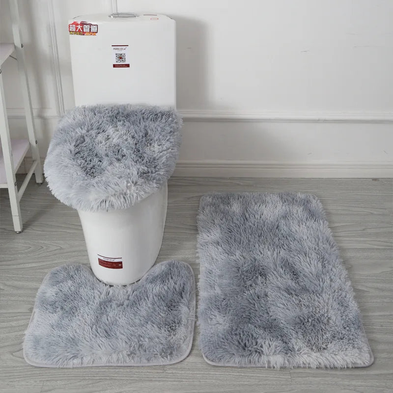 Toilet Seat Cover 3Pcs Set Bath Mat Shower Room Floor Rug Home Bathroom Anti-Slip Absorbent Doormat Bathtub Decor Carpet Quick Pick Grocers