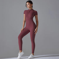 Yoga Set Women's Jumpsuits One-Piece Suit Zipper Short Sleeve Gym Push Up Workout Clothes Fitness Bodysuit Sportswear Tracksuit Quick Pick Grocers