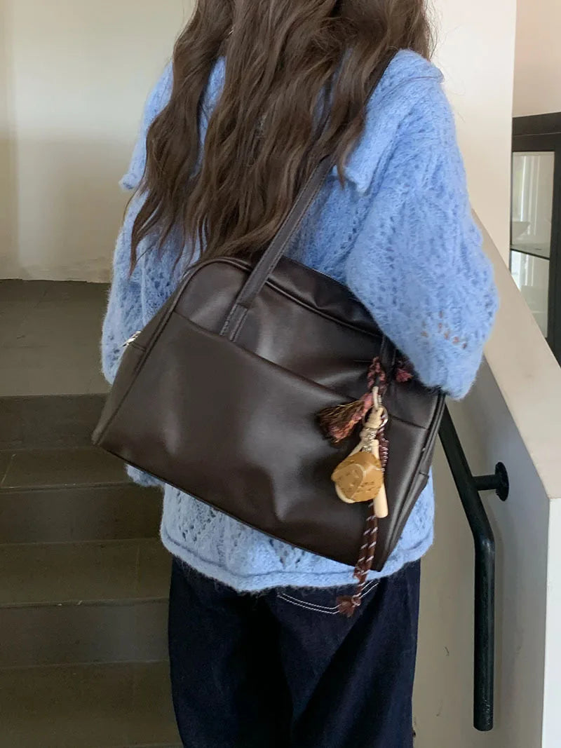Korean Style Large Capacity Single Shoulder Women's Bag Versatile Vintage Underarm Bag Autumn 2025 New Arrival Tote Bag Quick Pick Grocers
