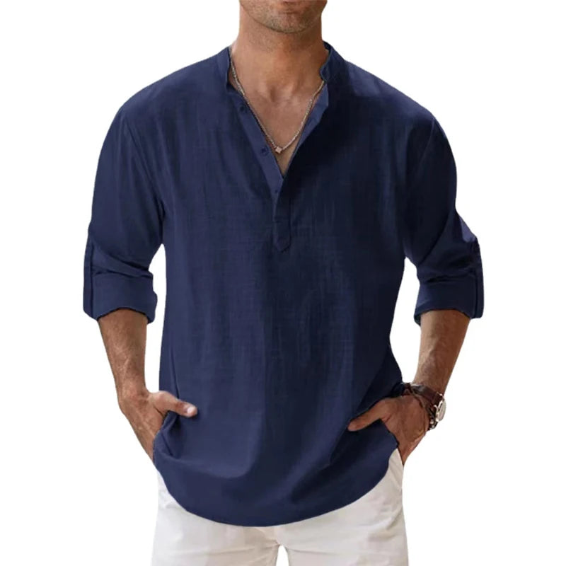 New Cotton Linen Shirts for Men Casual Shirts Lightweight Long Sleeve Henley Beach Shirts Hawaiian T Shirts for Men Quick Pick Grocers