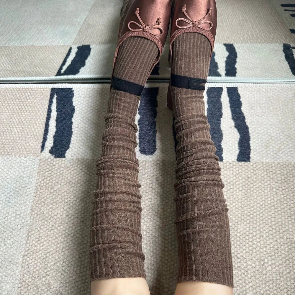 Fashion Pure Cotton Knee-high Socks Solid Color Keep Warm Long Tight Socks Boot Socks Fall Winter Quick Pick Grocers