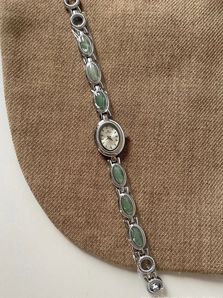High-end Luxury Watches for Woman Elegant Green Jewelry Jade Quartz Bracelet Wristwatch Gift for Women Lady Fashion Dress Watch Quick Pick Grocers