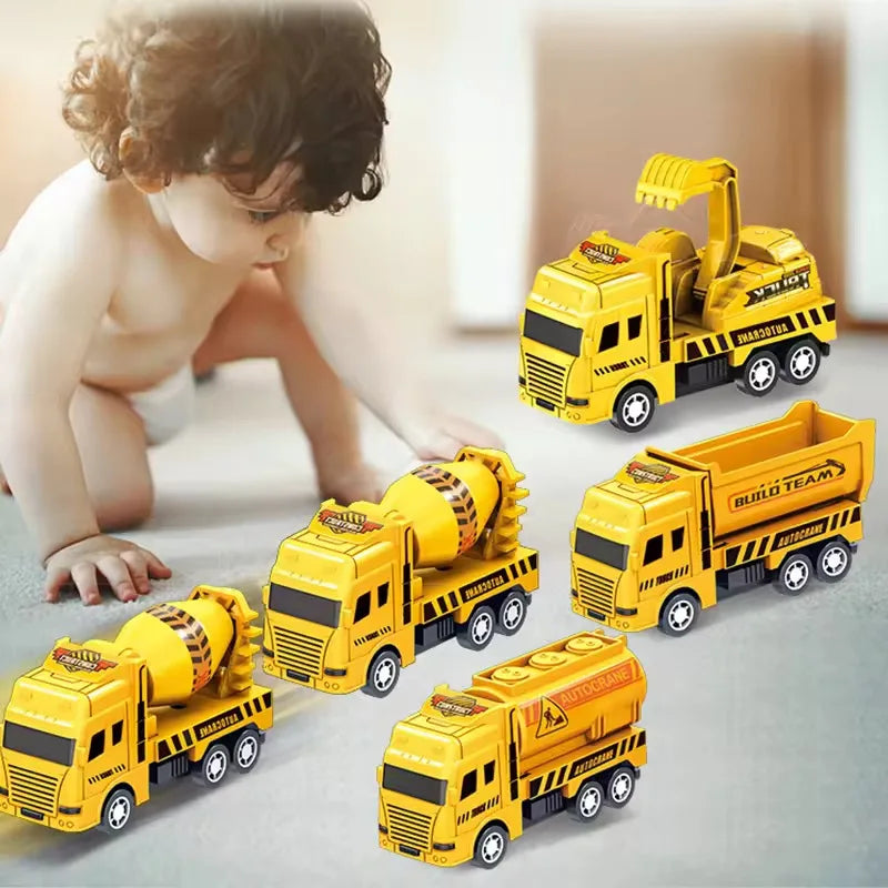 4 Pack Pull Back Cars, Friction Powered Toy Vehicles Construction Set - Dump Truck Crane for Toddlers Boys Girls Gift Quick Pick Grocers