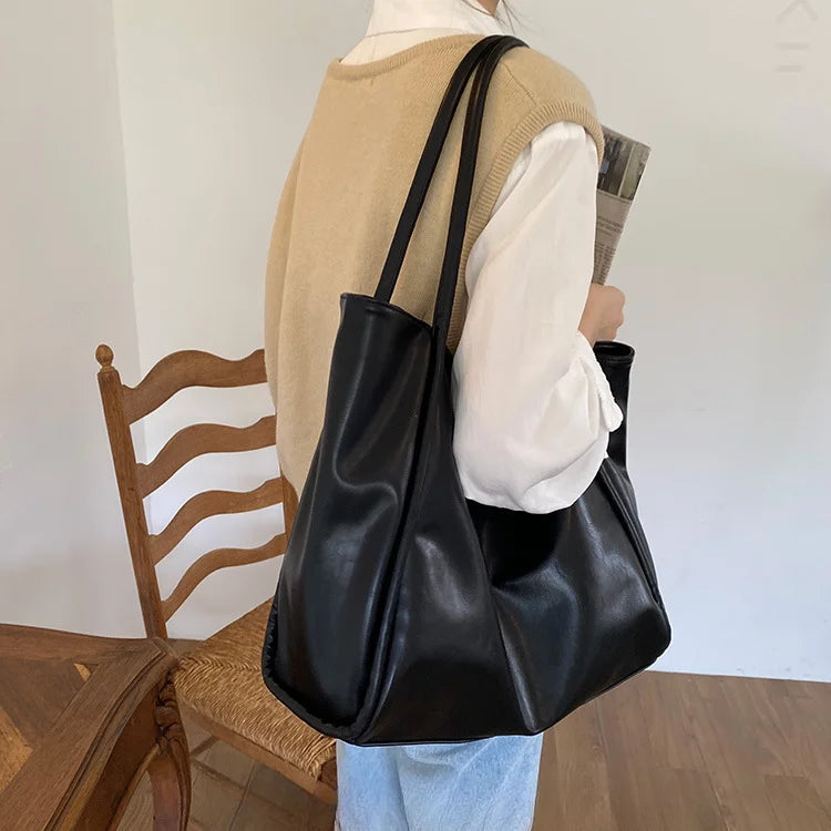 Portable Texture Tote Bag for Women, Shoulder Underarm Bag, Commuting Bag, Large Capacity, Niche Design, Autumn Winter Handbags Quick Pick Grocers