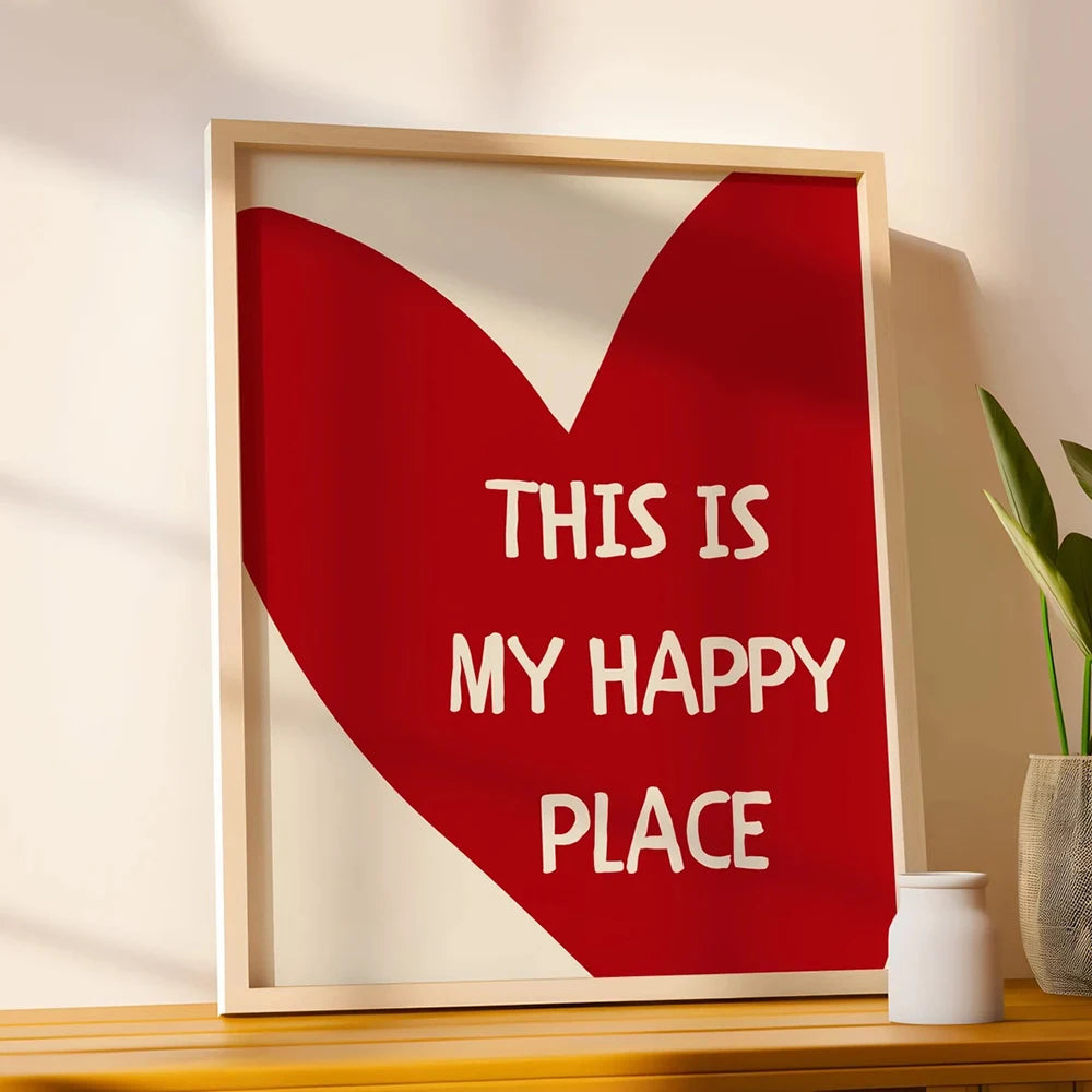 Lovely Trendy Red Heart Canvas Art Paintings Aesthetic This Is My Happy Place Wall Posters Prints for Living Room Home Decor Quick Pick Grocers