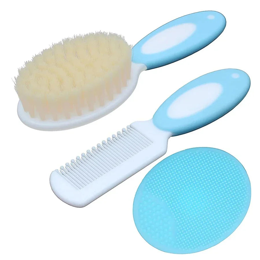 Baby Hair Brush Set for Newborn Toddlers Soft Bristles Silicone Cradle Cap Massaging Brush Infant Hair Care Bathing Soft Comb Purest Peak