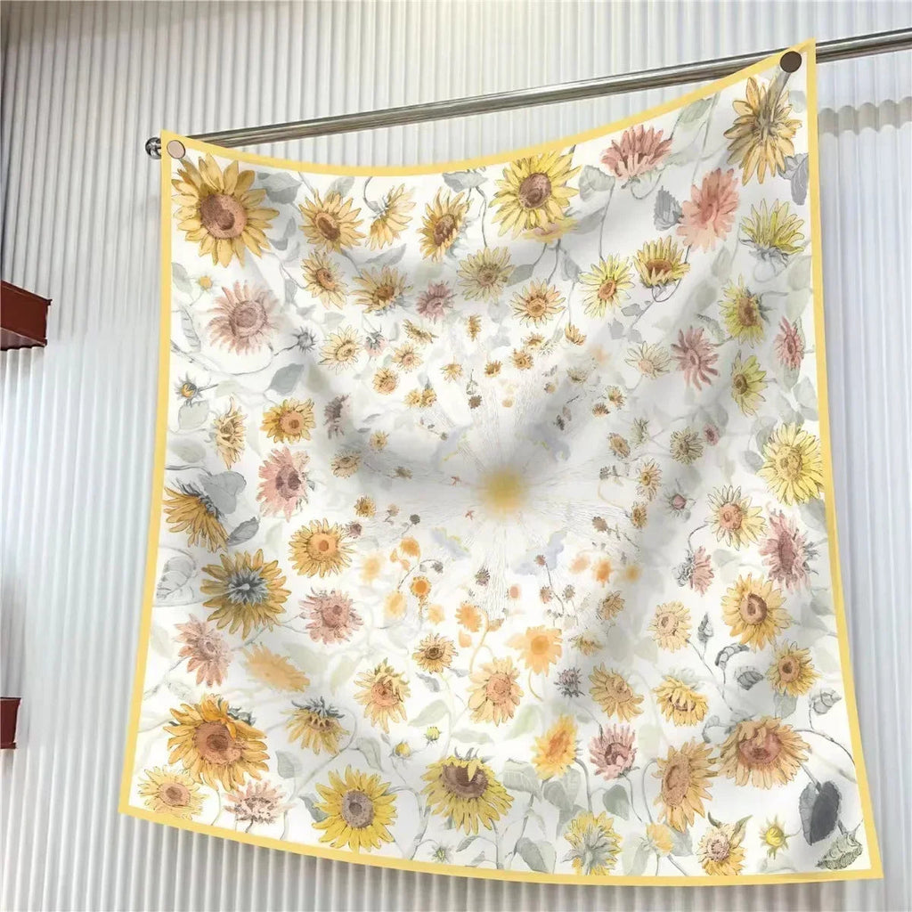90Cm French Jungle Large Square Scarf Decorative Fashion Trend Flowers High Quality Twill Silk Travel Shawl Sunscreen Quick Pick Grocers