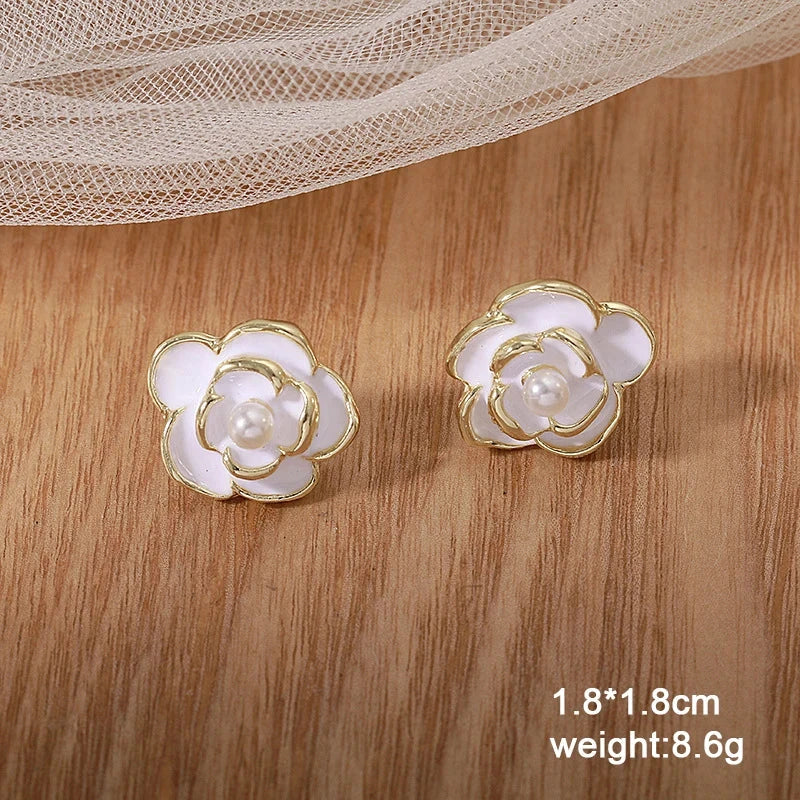 Pure White Women's Dangle Earrings Blooming Flower Acrylic Enamel Butterfly Imitation Pearl Heart Hanging Earrings Elegant brinc Econic Blanks