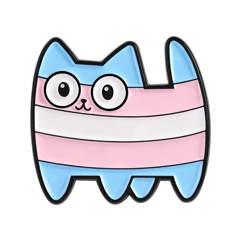 LGBT Pride Rainbow Striped Cat Brooch Enamel Pins Cute Cartoon Big Eye Kitten Brooch Lapel Badge Animal Jewelry Gift for Friends Quick Pick Grocers