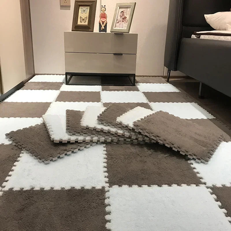 30*30CM Soft Plush Children Kids Rug Play Mat Puzzle Carpet Warm Playmat Interlocking Exercise Tiles Floor Carpet Decoration Mat Quick Pick Grocers