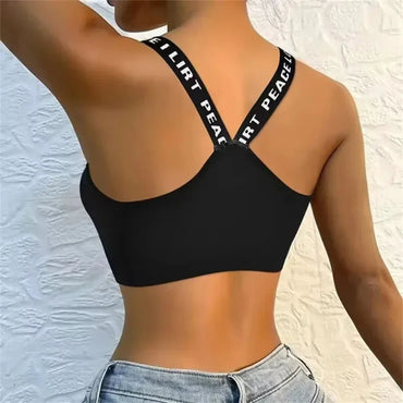Sports Underwear Women Yoga Fitness Seamless Crop Top Wide Letter Straps Comfortable Workout Activewear Back Without Underwire I Quick Pick Grocers