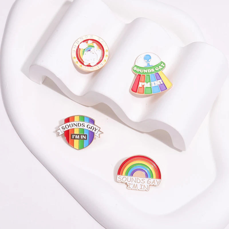 LGBTQ Pride Collect You Are Safe With Me Enamel Pins Rainbow Spaceship UFO Shield Cat Brooches Lapel Badges Jewelry Lover Gifts Quick Pick Grocers