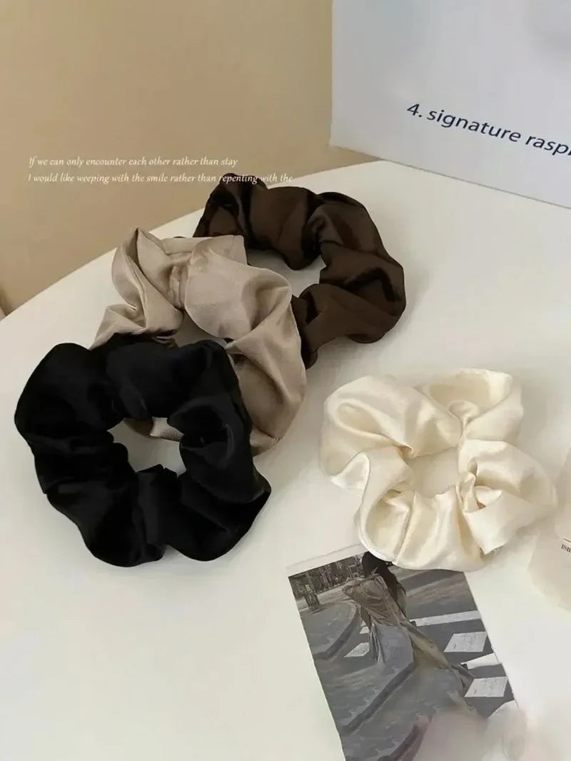 1/3PCS Vintage Silk Hair Scrunchies Elastic Hair Bands Solid Color Women Girls Headwear Ponytail Ties Rope Hair Accessories Quick Pick Grocers