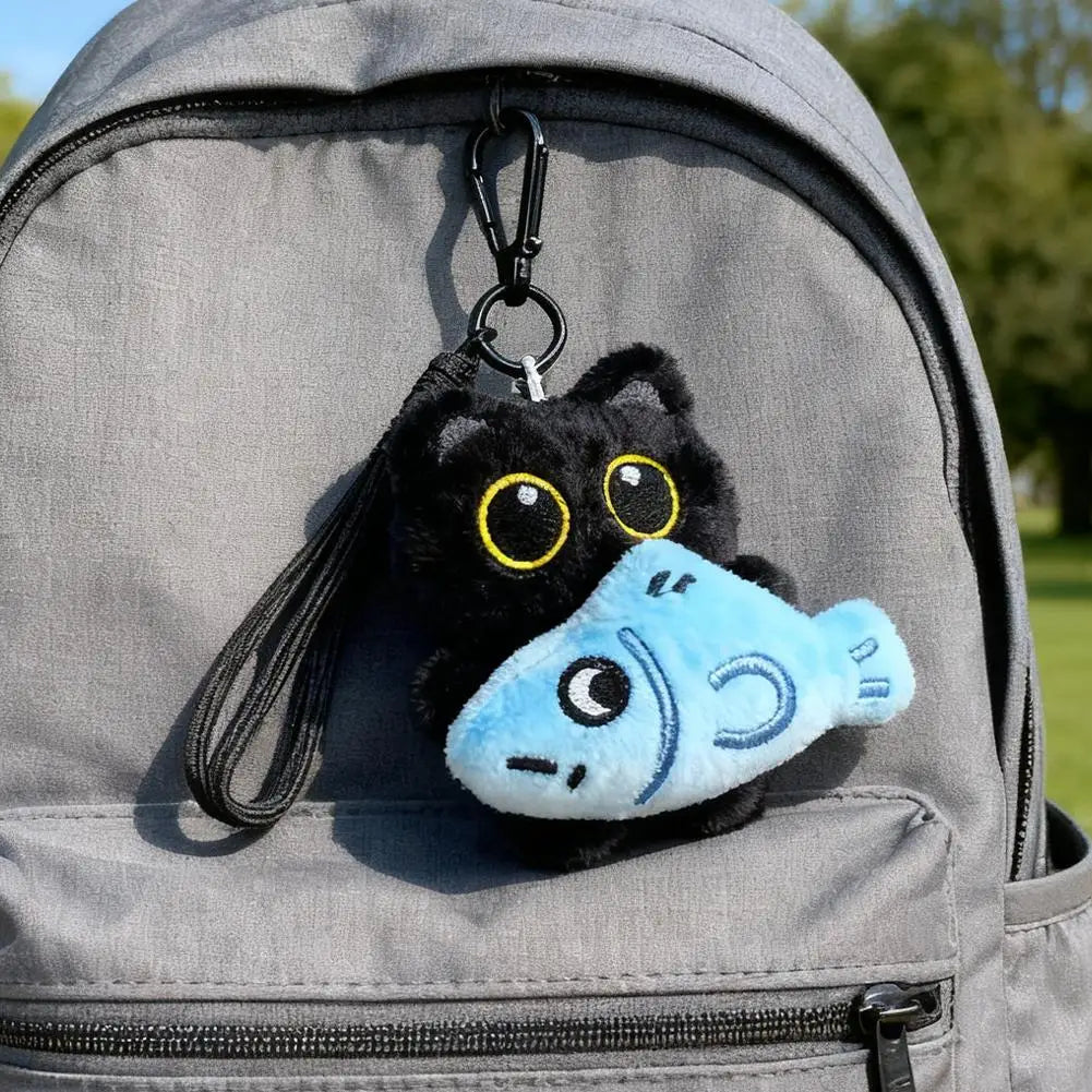 Cute Cartoon Plush Black Cat Keychain Bag Pendant Decoration Kawaii Stuffed Doll Toy Car Keyring Accessories Couples Gift Quick Pick Grocers