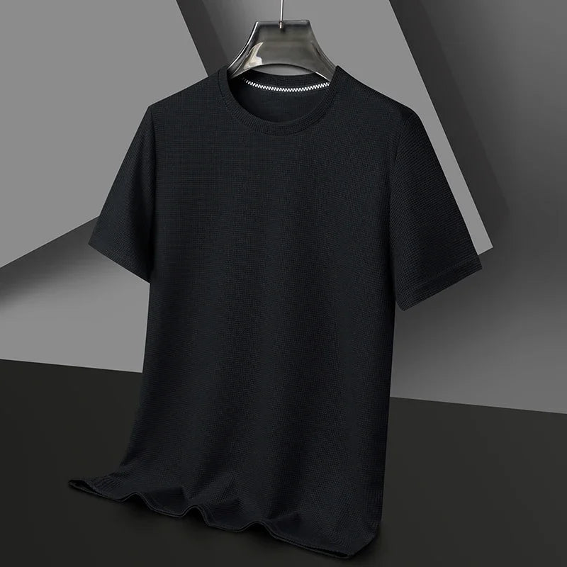 New Summer Waffle Round Neck Short Sleeved T-shirt for Men's Short Sleeved Top Quick Pick Grocers