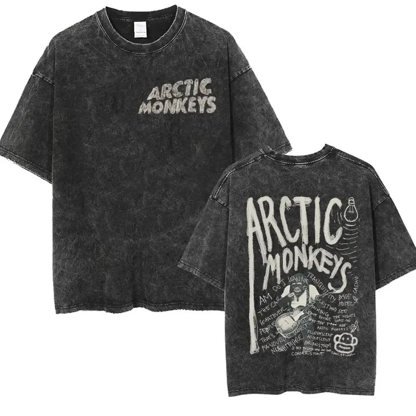 Retro Rock Arctic Monkeys Music Album Graphic T-Shrit Men's Vintage Washed Oversized Short Sleeve T Shirt Y2k Hip Hop Streetwear Quick Pick Grocers