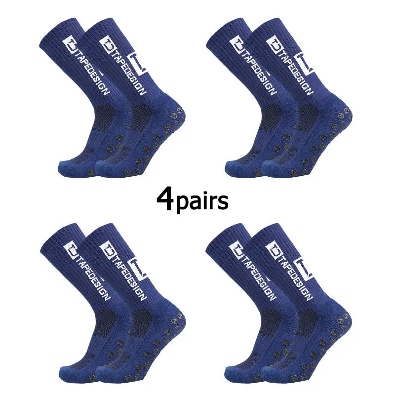 4Pairs/Lot 2024 New ANTI SLIP Tapedesign Football Socks Mid Calf Non-Slip Soccer Sport Cycling Sports Mens Sock EU38-45 Quick Pick Grocers