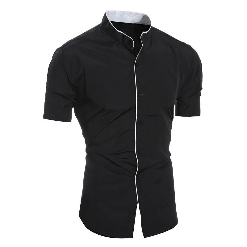 New men's solid color casual commuting short sleeved shirt Quick Pick Grocers
