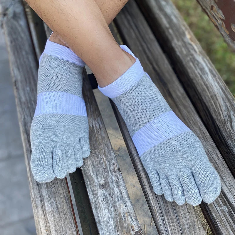 5 Pairs Five Finger Ankle Sport Socks Cotton Mens Striped Mesh Breathable Shaping Anti Friction No Show Socks With Toes EUR39-46 Quick Pick Grocers